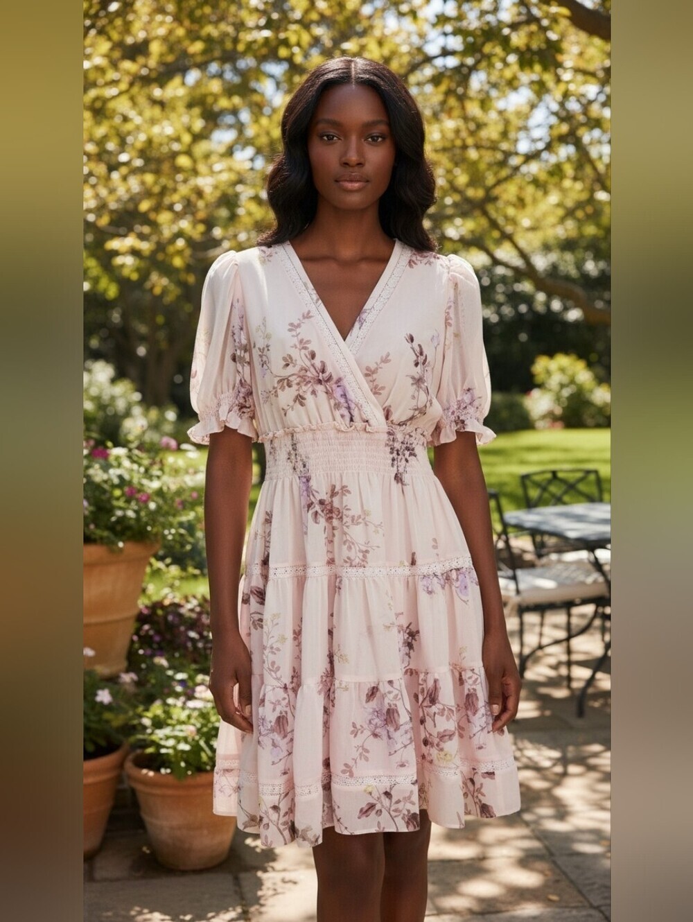 Taylor Floral Wrap Mini Dress Blush Pink Tiered Ruffle Size 6